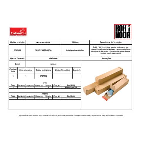 Tubo fustellato per spedizioni ColomPac in cartone ondulato 465x115x115 mm avana rettangolare - CP072.02